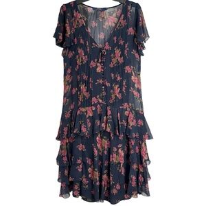 Polo Ralph Lauren Navy Blue Ruffle Floral Dress Drop Waist Women’s size 6